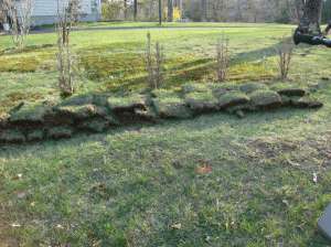 Pile of sod removed from new vegetable garden